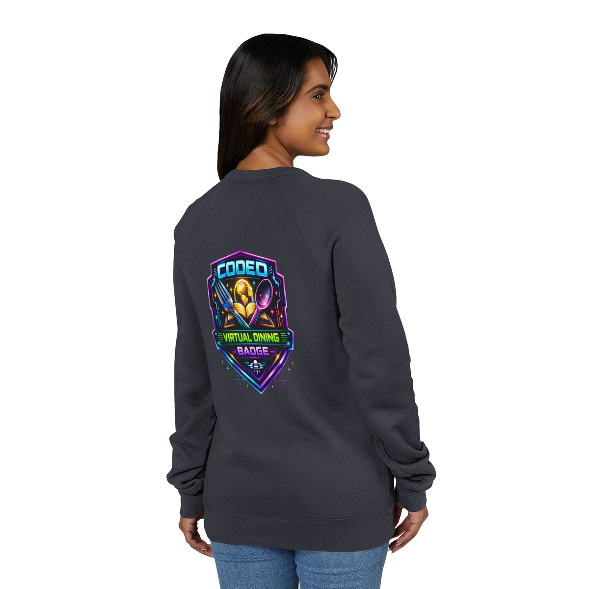 CODED VIRTUAL DINING 3 Sponge Fleece Raglan Sweatshirt