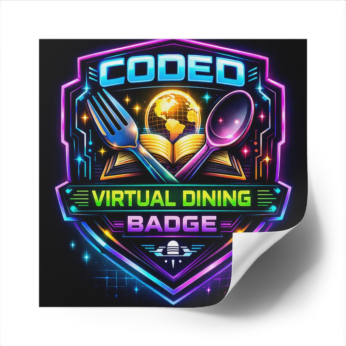 CODED VIRTUAL DINING BADGE Square Stickers, Indoor\Outdoor
