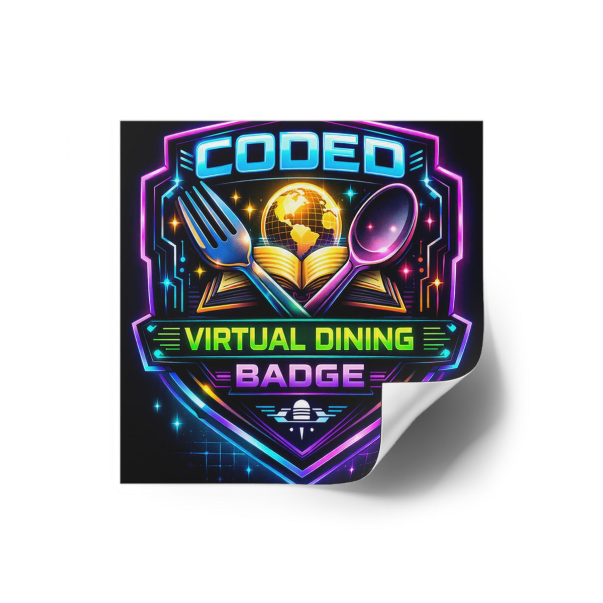 CODED VIRTUAL DINING BADGE Square Stickers, Indoor\Outdoor