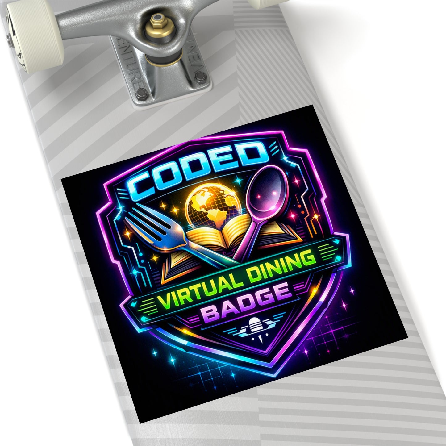 CODED VIRTUAL DINING BADGE Square Stickers, Indoor\Outdoor