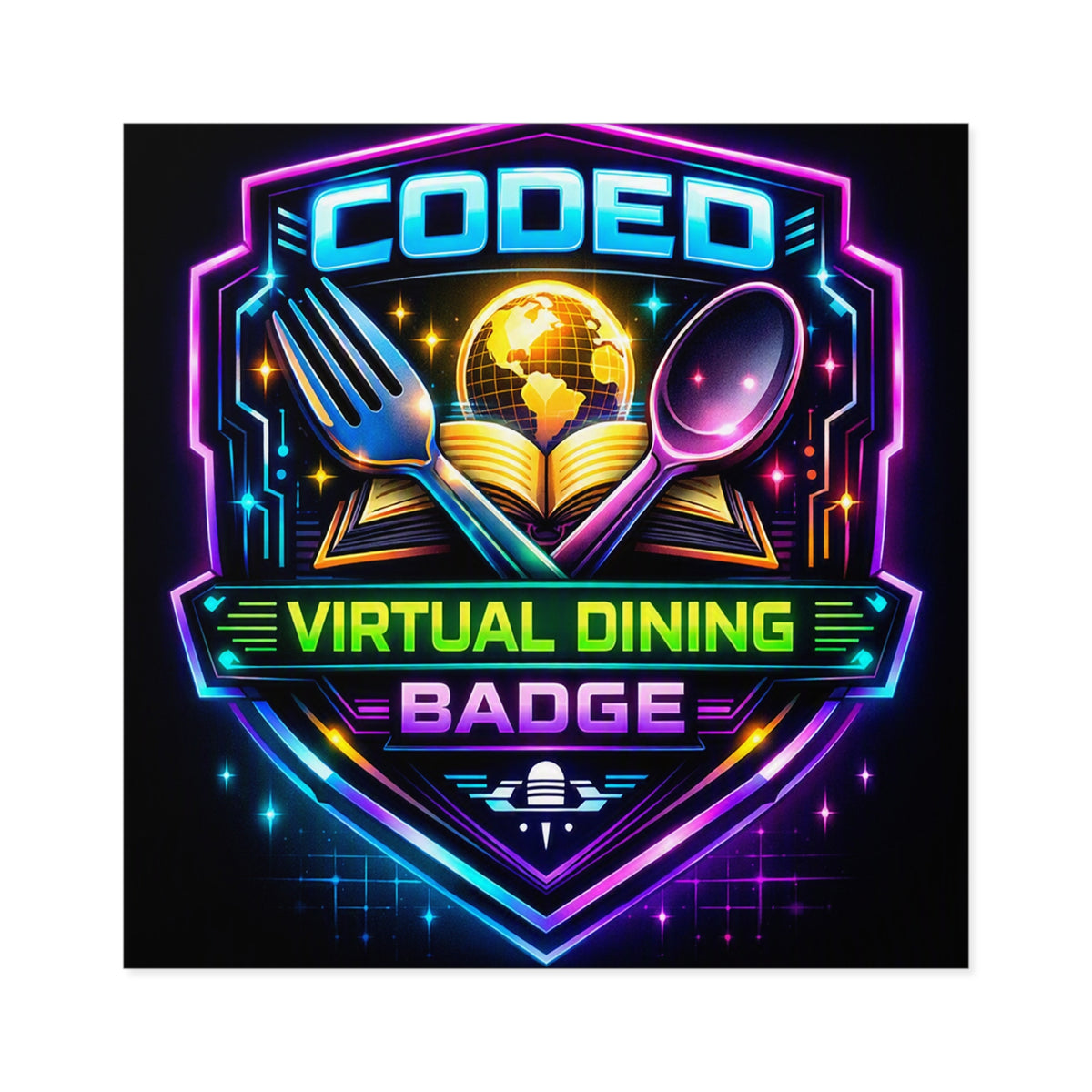CODED VIRTUAL DINING BADGE Square Stickers, Indoor\Outdoor