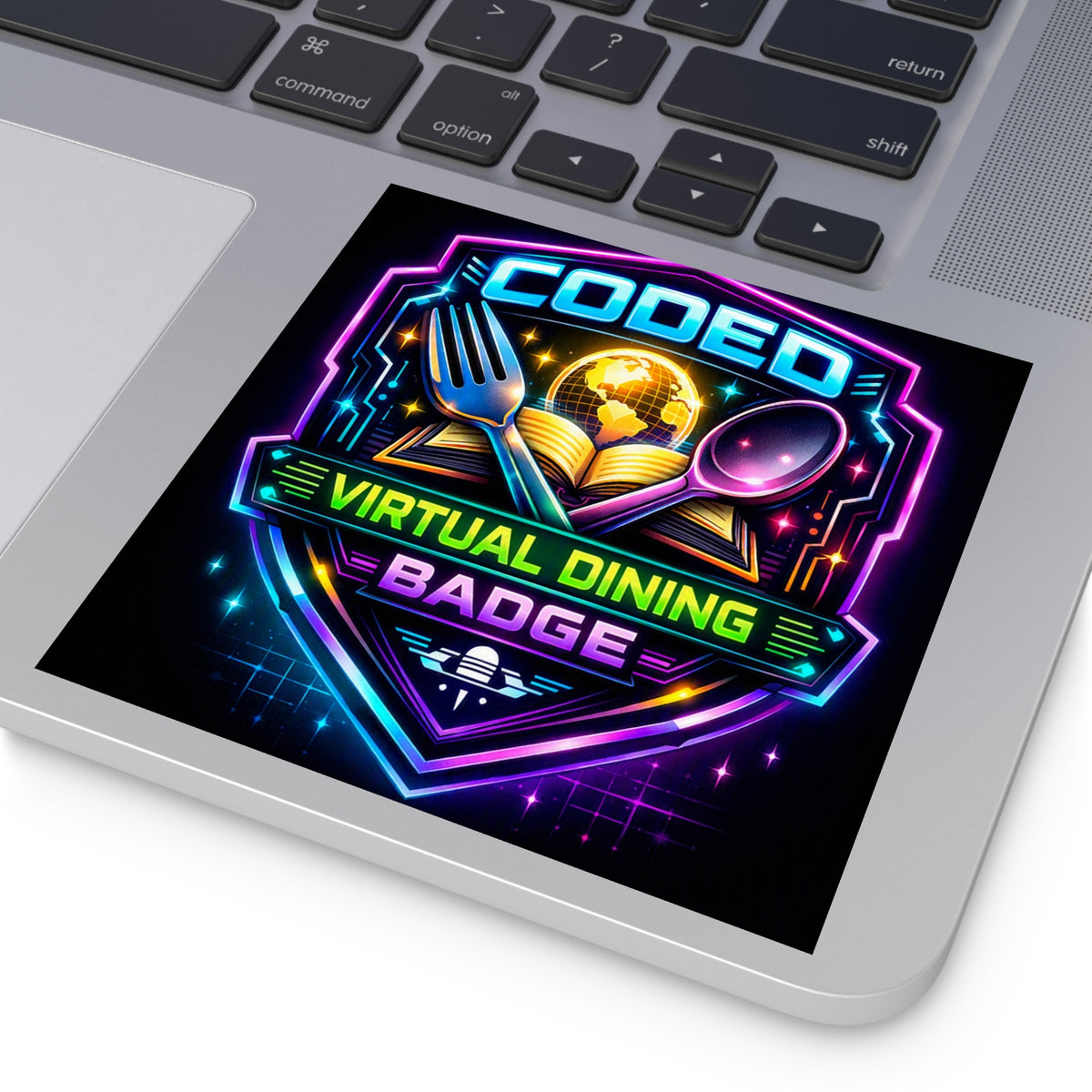CODED VIRTUAL DINING BADGE Square Stickers, Indoor\Outdoor