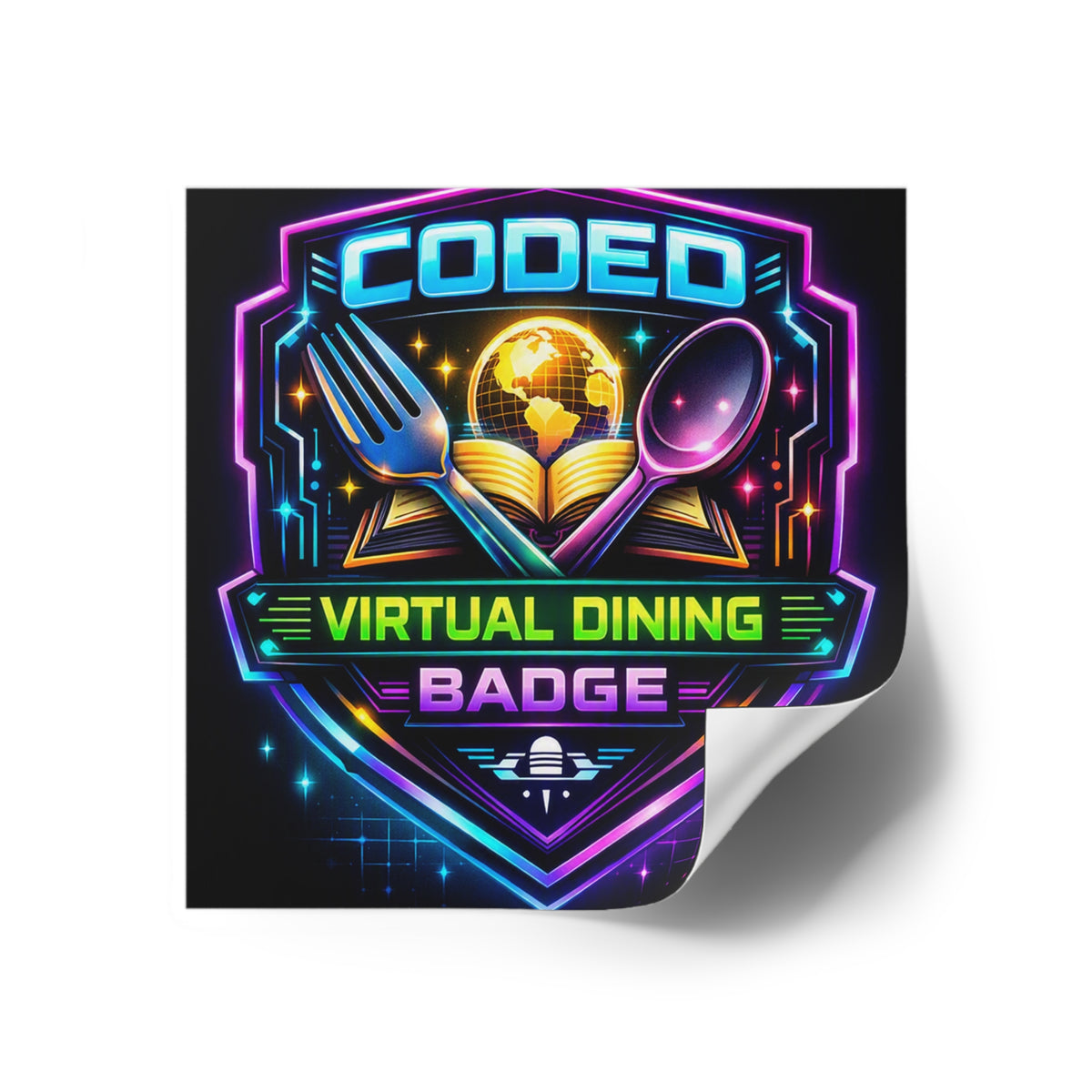 CODED VIRTUAL DINING BADGE Square Stickers, Indoor\Outdoor