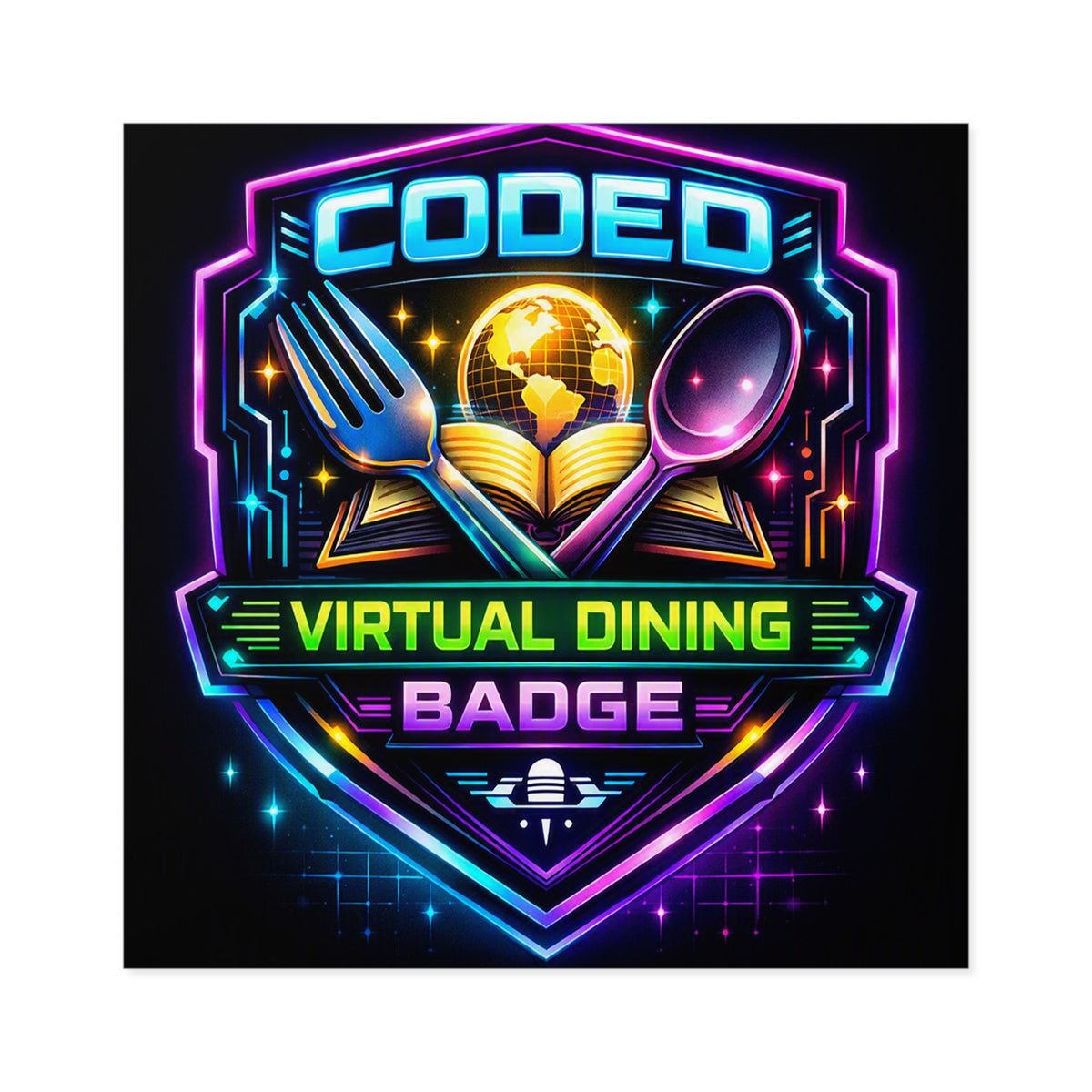 CODED VIRTUAL DINING BADGE Square Stickers, Indoor\Outdoor