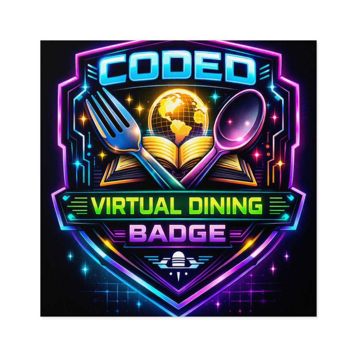 CODED VIRTUAL DINING BADGE Square Stickers, Indoor\Outdoor