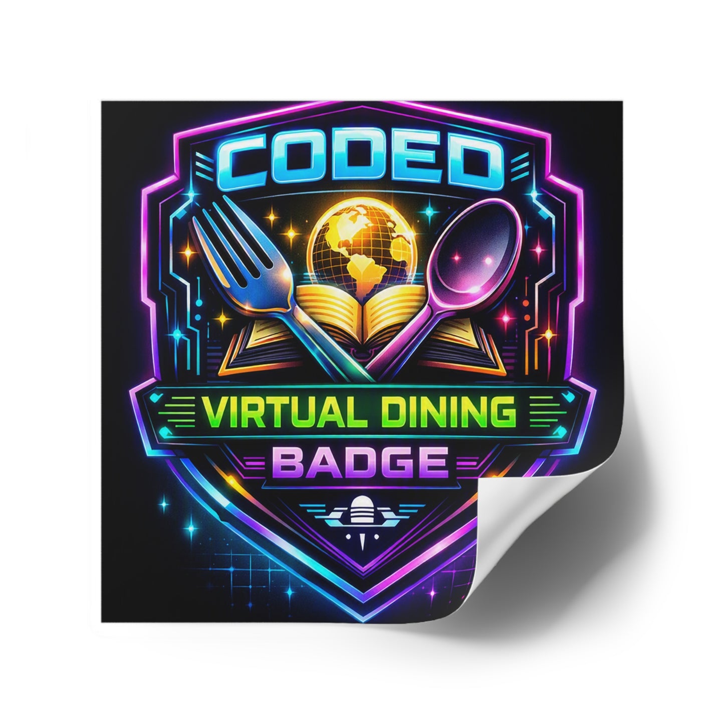CODED VIRTUAL DINING BADGE Square Stickers, Indoor\Outdoor